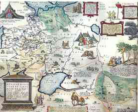 Карта России 16 века, составленная английским путешественником Дженкинсоном,  с указанием в устье Волги старой и новой Астрахани. 